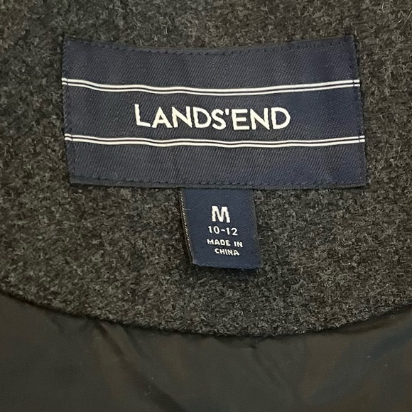 SOLD Lands End Wool Denali Like Long Coat Faux Fur Detachable Hood Gray Black - Picture 14 of 14